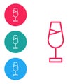 Red line Wine glass icon isolated on white background. Wineglass sign. Set icons in circle buttons. Vector Royalty Free Stock Photo