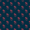 Red line Wireless computer mouse icon isolated seamless pattern on black background. Optical with wheel symbol. Vector Royalty Free Stock Photo