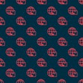 Red line Worldwide shipping and cardboard box icon isolated seamless pattern on black background. Vector Illustration Royalty Free Stock Photo