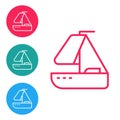 Red line Yacht sailboat or sailing ship icon isolated on white background. Sail boat marine cruise travel. Set icons in Royalty Free Stock Photo