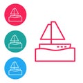 Red line Yacht sailboat or sailing ship icon isolated on white background. Sail boat marine cruise travel. Set icons in Royalty Free Stock Photo