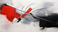 Dynamic And Dramatic Abstract Art: White, Red, And Black Paint On Paper