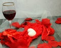 Red lingerie for valentines, active dice for play, red wine, Royalty Free Stock Photo