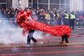 Red Lion Dancing on the Fire Crackers