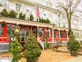 Red Lion Inn entrance decorated for Christmas Royalty Free Stock Photo