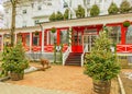 Red Lion Inn entrance decorated for Christmas Royalty Free Stock Photo