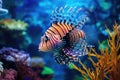 Red lionfish Pterois volitans swimming in aquarium, Tropical fish in the aquarium. Underwater world. Marine life, AI Generated Royalty Free Stock Photo