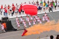 Red Lions parachutist landing during NDP 2011 Royalty Free Stock Photo