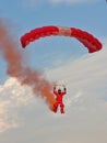 Red Lions parachutist landing during NDP 2011 Royalty Free Stock Photo