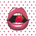 Red lips biting retro icon isolated Royalty Free Stock Photo