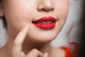 Red Lips closeup. Make up concept. Beautiful Perfect Lips