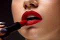 Red Lips. Closeup Of Woman Beauty Face With Bright Lipstick On Royalty Free Stock Photo