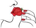 Red lips eating strawberry