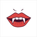 Red lips with fangs, vampire illustration