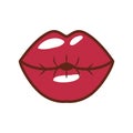 Red lips giving kiss with shiny