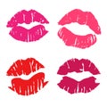 Red lips kiss bundle. Realistick lipstick imprint Royalty Free Stock Photo