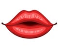 Red lips kiss. Flat style mouth and lips. Kiss logo icon for card. Vector illustration isolated on white background