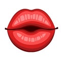 Red lips kiss. Flat style mouth and lips. Kiss logo icon for card. Vector illustration isolated on white background Royalty Free Stock Photo