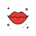 Red lips kiss line icon. Woman lips contour sign and symbol. Love relationship romantic tattoo theme. Female lips print Royalty Free Stock Photo