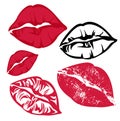 Red lips kiss mark vector silhoeutee design set Royalty Free Stock Photo