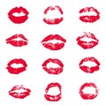Red Lips Lipstick Kiss Print Set White background