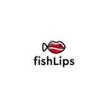 Red lips mouth fish double meaning vector logo design