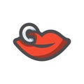 Red Lips Piercing Vector icon Cartoon illustration
