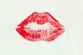 Red lips print over white background. Women, make up concept.
