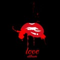 Red lips with a spray on a black background. Cover for a music album. Vector