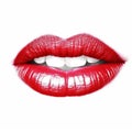 Red lips stroke on white background generative AI Royalty Free Stock Photo