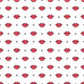 Red lips with triangle seamless pattern on white background. Lipstick kiss. Vector illustration. Fashion background in Royalty Free Stock Photo