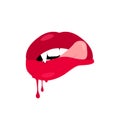 Red lips. Vampire tooth with blood. Vector Royalty Free Stock Photo