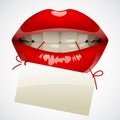 Red lips with a visiting card Royalty Free Stock Photo