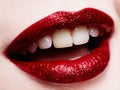 Red lips and white teeth.beautiful woman smile Royalty Free Stock Photo