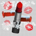 Red lipstic in metallic packaging. Vector illustration.