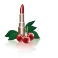 Red lipstick and cherry Royalty Free Stock Photo