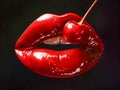 A red lipstick with a cherry on it Royalty Free Stock Photo