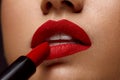 Red Lipstick. Closeup Of Woman Face With Bright Lips Makeup Royalty Free Stock Photo