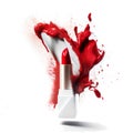 Red lipstick exploding. Generative ai design Royalty Free Stock Photo
