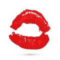 Red lipstick kiss on white background. Imprint of the lips. Kiss mark vector illustration. Valentines day theme print. Easy to Royalty Free Stock Photo