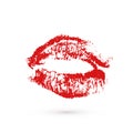 Red lipstick kiss on white background. Imprint of the lips vector illustration. Valentines day theme print.Kiss mark icon. Easy to Royalty Free Stock Photo