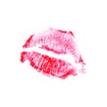 Red lipstick kiss on white background. Realistic vector trace of red lips print isolated on white background Royalty Free Stock Photo
