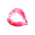 Red lipstick kiss on white background. Realistic vector trace of red lips print isolated on white background Royalty Free Stock Photo