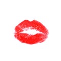 Red lipstick kiss on white background. Realistic vector trace of red lips print isolated on white background Royalty Free Stock Photo