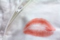 Red Lipstick kiss on a white pants Royalty Free Stock Photo