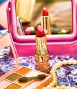 Red Lipstick Makeup Showing Beauty Products And Cosmetics Royalty Free Stock Photo