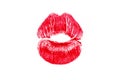 Red lipstick mark beautiful big lips kiss isolated. Royalty Free Stock Photo