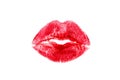 Red lipstick mark beautiful big lips kiss isolated.