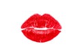 Red lipstick mark beautiful big lips kiss isolated. Royalty Free Stock Photo