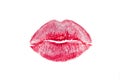 Red lipstick mark beautiful big lips kiss isolated. Royalty Free Stock Photo